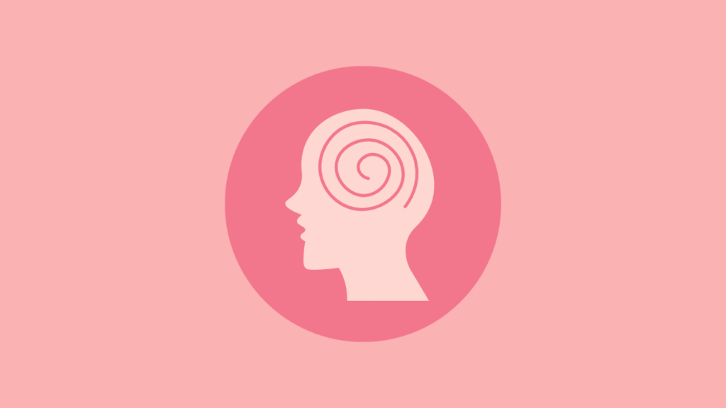 The Psychology of Budgeting: 8 Tricks on How to Trick Your Brain into Saving Money 1 a pink circle with a person's head and spiral in the middle budget